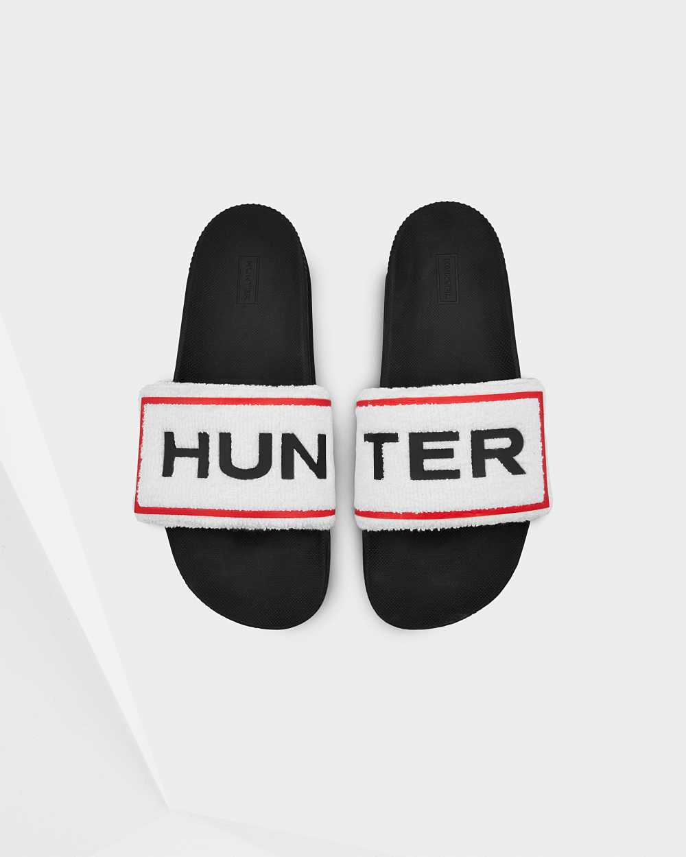 Hunter Original Verstellbare Frottee-Logo-Pantoletten Herren - Hunter Sandalen Weiß | Deutschland 52